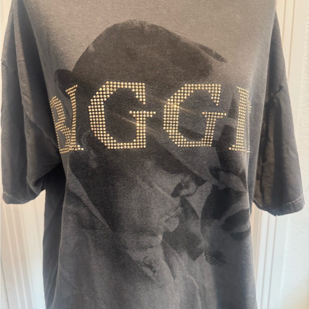 Grey Biggie shirt with brown rhinestones.